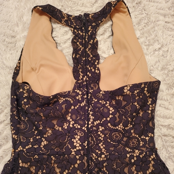 Navy Blue & Nude Lace Halter Dress - Picture 6 of 12